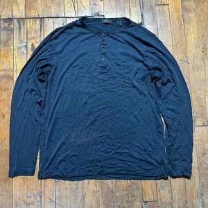 Theory Henley Shirt Mens XL Black Solid Relaxed Fit Long Sleeve 3 Button Front